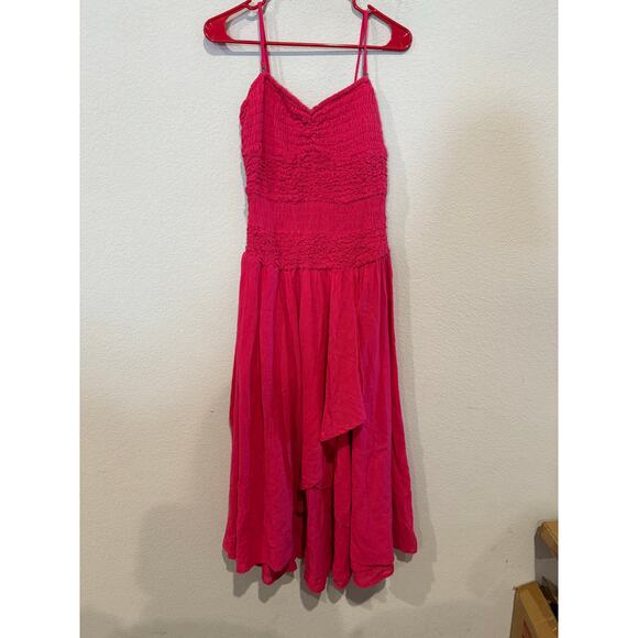Free People Sparkling Drop Waist Smocked Midi Pink Dress Women's Size:‎ M - NWT - Picture 3 of 6